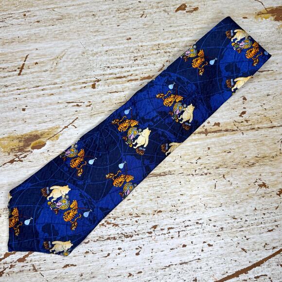VTG Disney Classic Pooh Tigger Blue Pointed Neck Tie One Size - Picture 1 of 8